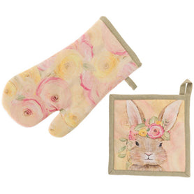 Bunny Flower Crown Easter Oven Mitt & Pot Holder Set