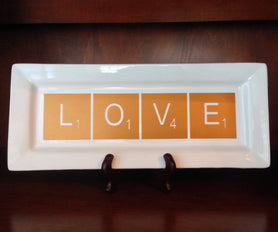 LOVE word game "tiles" vinyl decal, approximately 2.8" x 11.8", you choose color