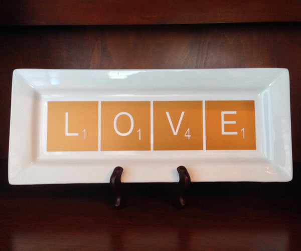 LOVE word game "tiles" vinyl decal, approximately 2.8" x 11.8", you choose color