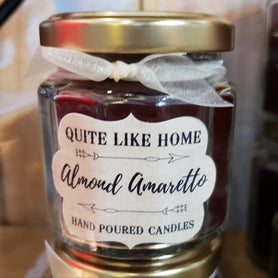 Almond Amaretto scented 4oz. jar candle w/ gold lid, & organza ribbon
