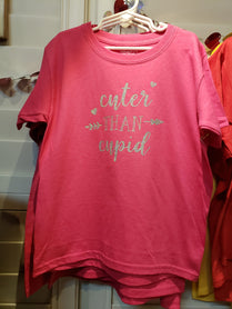 Cuter than Cupid, hot pink with glitter design, unisex CHILDREN'S size shirt