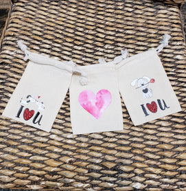 4" x 6" Love themed cotton muslin gift bag- 3 designs to choose from