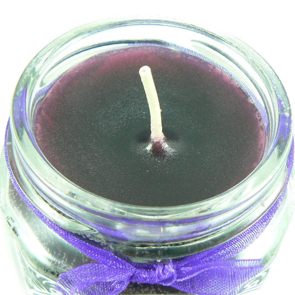 Sugar Plum scented 4 oz. jar candle with gold lid, & organza ribbon