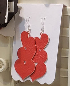 Three stacked hearts faux leather earrings