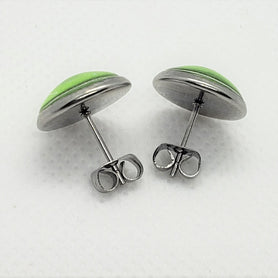 12mm (.47") diameter, circular, lime green, stainless steel stud earrings