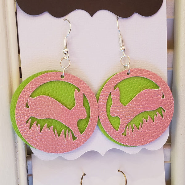 Bunny frolicking in the grass faux leather earrings
