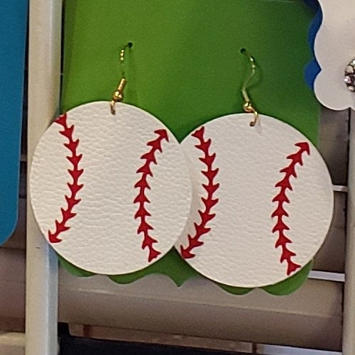 Baseball faux leather earrings
