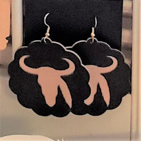 Steer with feather two layer faux leather earrings