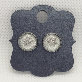 12mm (.47") diameter, circular, silver glitter, stainless steel stud earrings
