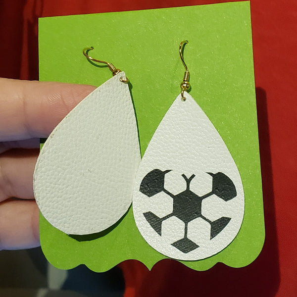 Heart shaped soccer ball faux leather earrings
