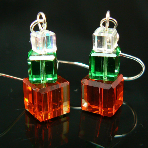 Stacked Christmas present Austrian crystal beaded earrings