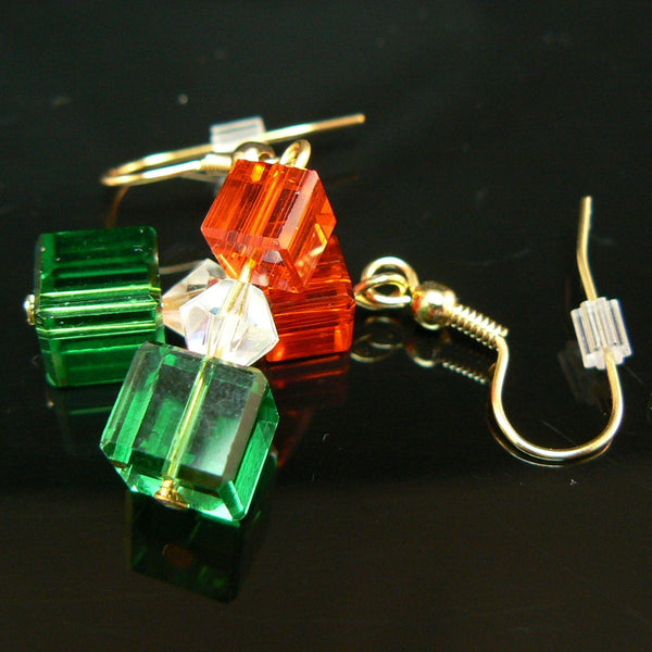 Austrian crystal earrings beaded in Christmas colors.
