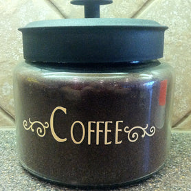 Coffee word art vinyl jar container label decal. Add fun & flair to your kitchen décor!