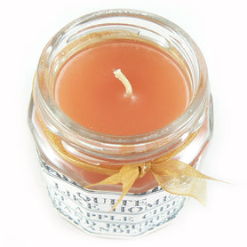 Apple Cider scented 6.5 oz. jar candle w/ gold lid, & organza ribbon.
