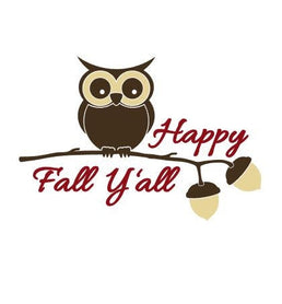Happy Fall Y'all with owl on branch vinyl decal 4" x 6"