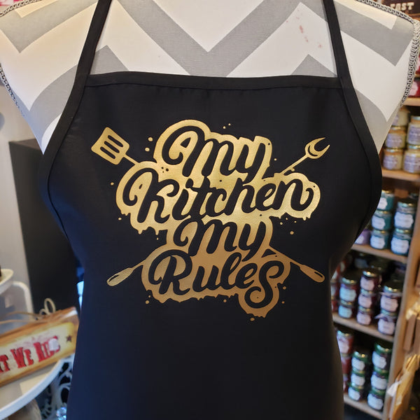 My kitchen My rules apron. Many design color options. NEW APRON STYLE!